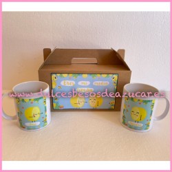 Duo de Tazas “Eres mi medio limón” + caja craft decorada